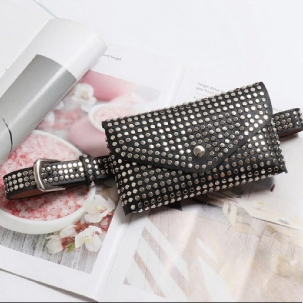 Black Studded Fanny Pack Waist Bag - Picture 1 of 8